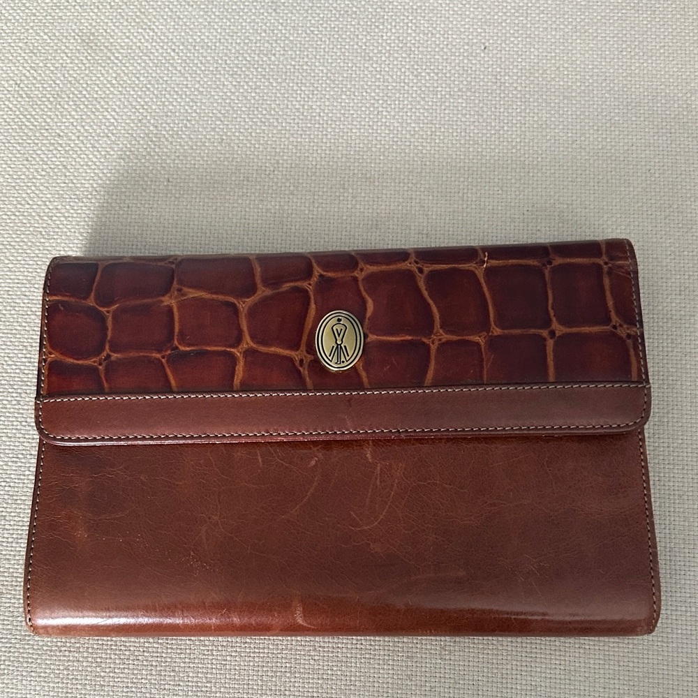 Vintage Brown Crocodile Embossed Clutch